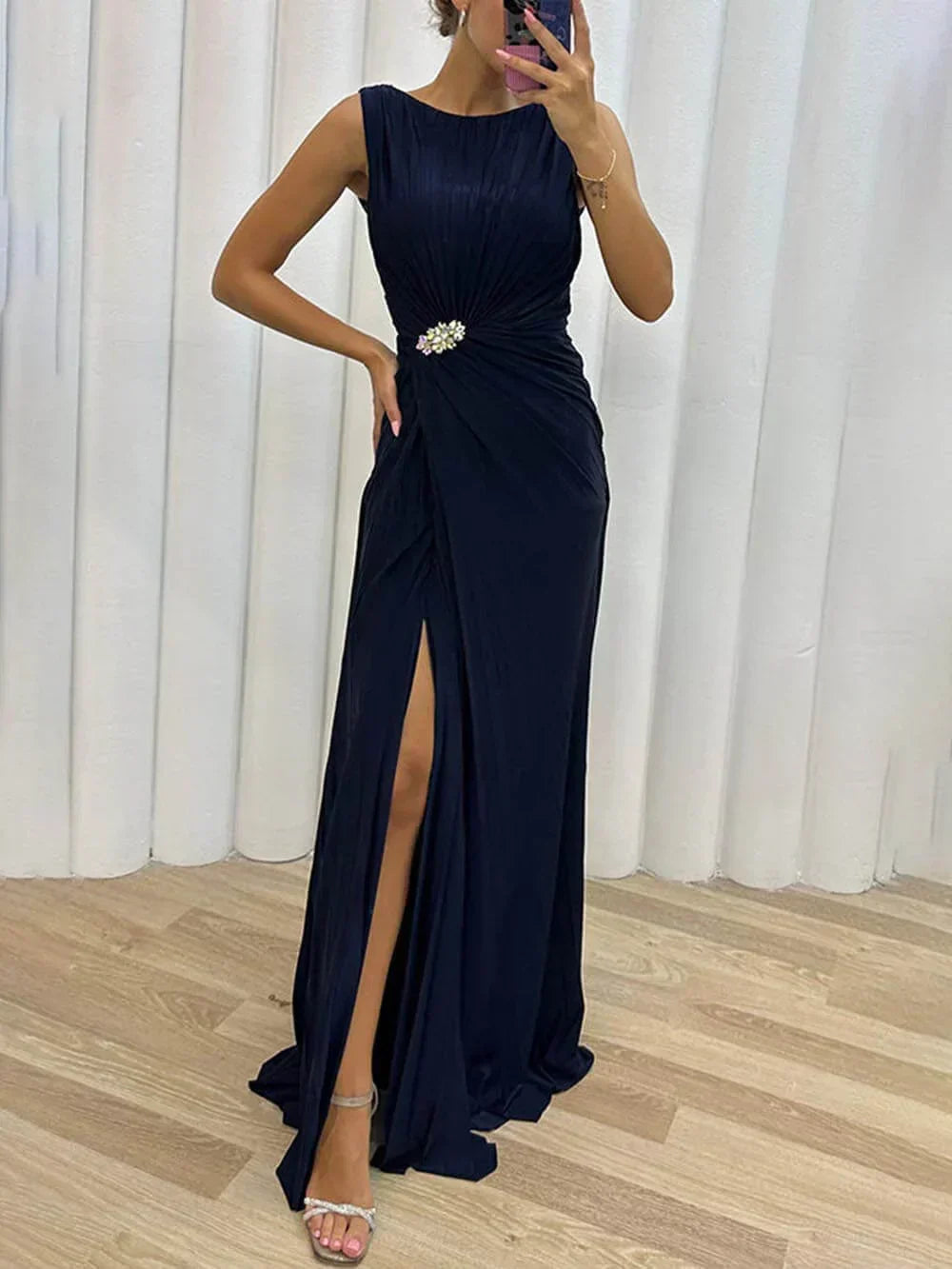 Women's Pleated Maxi Evening Dress
