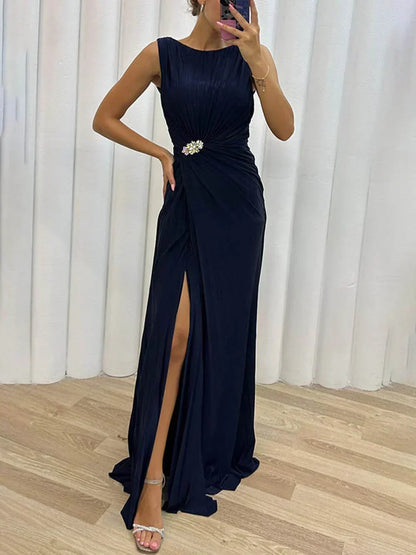 Women's Pleated Maxi Evening Dress