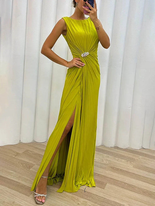 Women's Pleated Maxi Evening Dress - Fashinoza