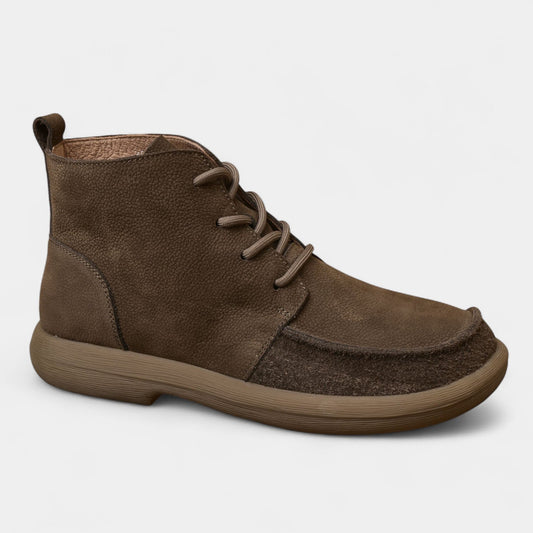 Men's Genuine Leather Barefoot Ankle Boots Wide Toe Box Flat Sole Lace-Up Shoes