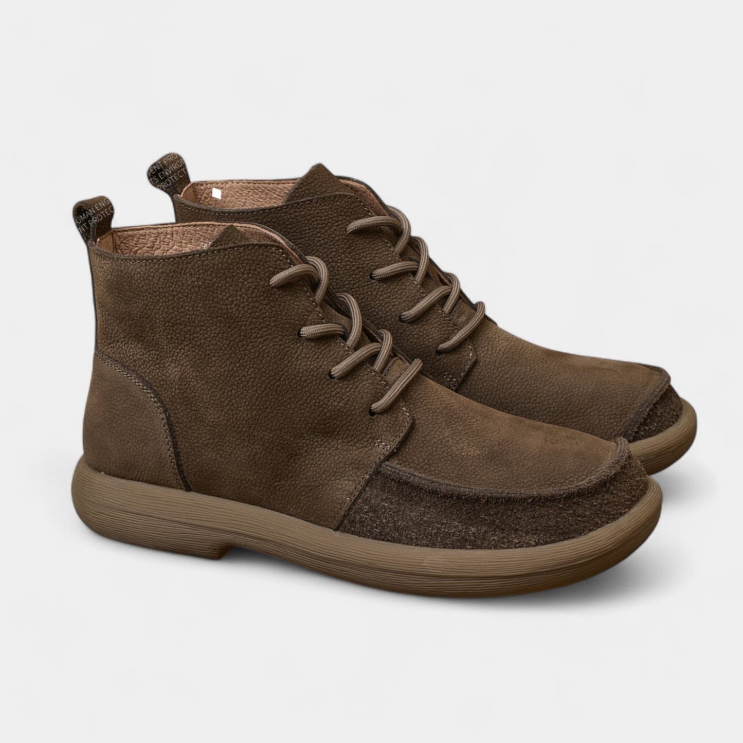 Men's Genuine Leather Barefoot Ankle Boots Wide Toe Box Flat Sole Lace-Up Shoes