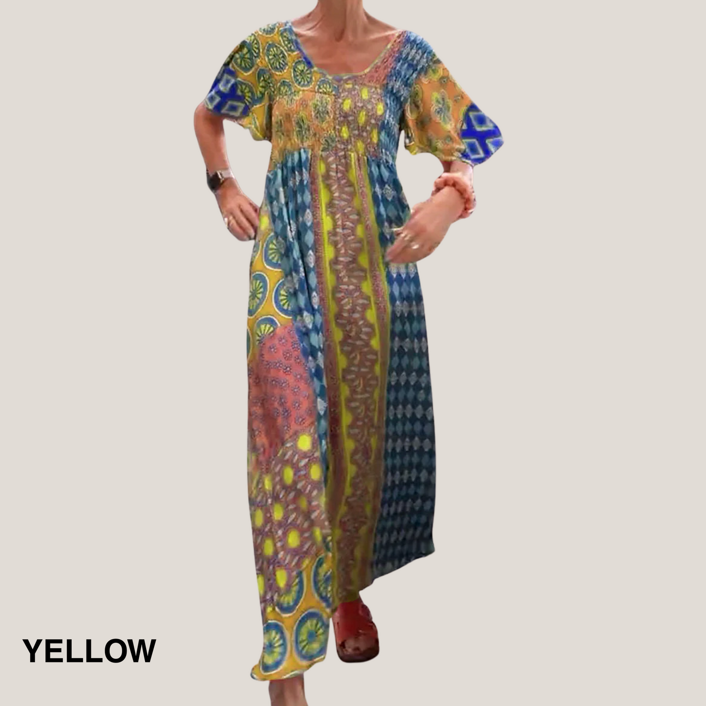Women's Patchwork Maxi Dress Short Sleeves