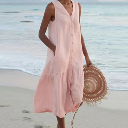 Women's Sleeveless Button Midi Dress