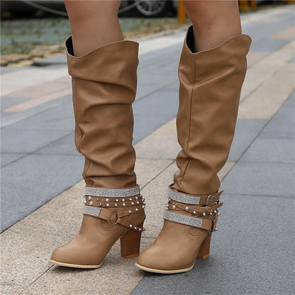 Women's Knee-High Slouchy Block Boots