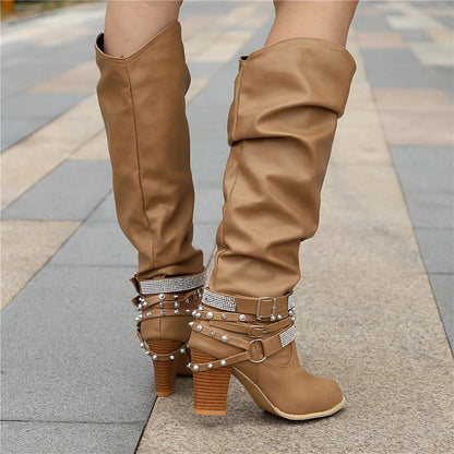 Women's Knee-High Slouchy Block Boots