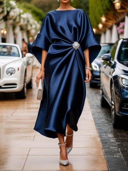 Draped Batwing Sleeve Evening Gown