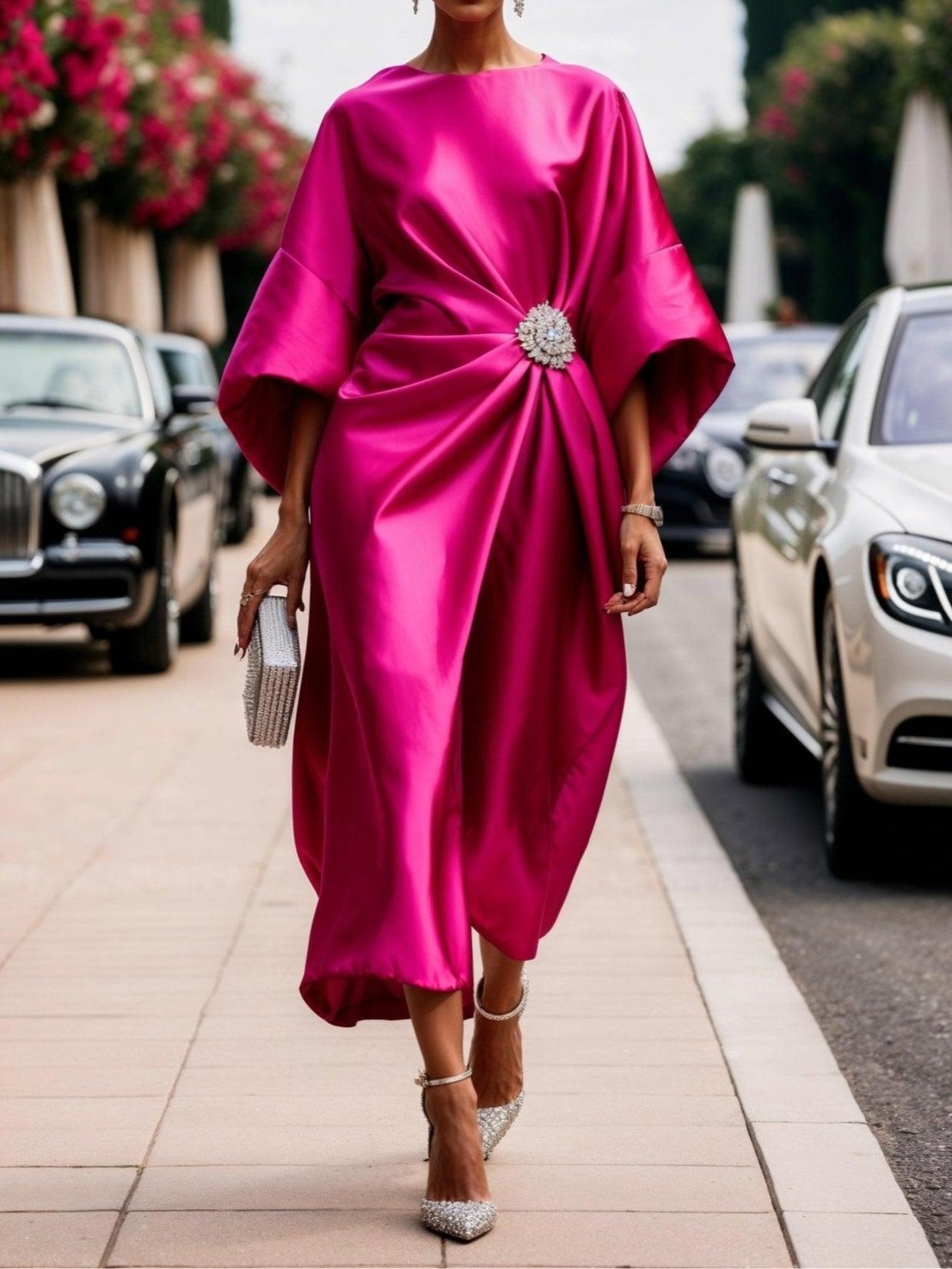 Draped Batwing Sleeve Evening Gown