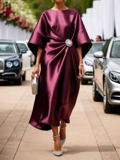 Draped Batwing Sleeve Evening Gown