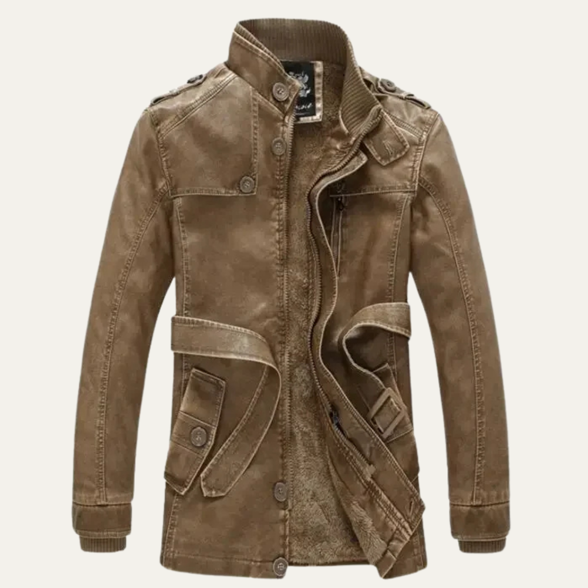 Men's Retro Leather Jacket Thick Fleece Lined - Fashinoza