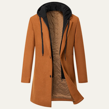 Men's Wool Overcoat Quilted Lining Hooded - Fashinoza