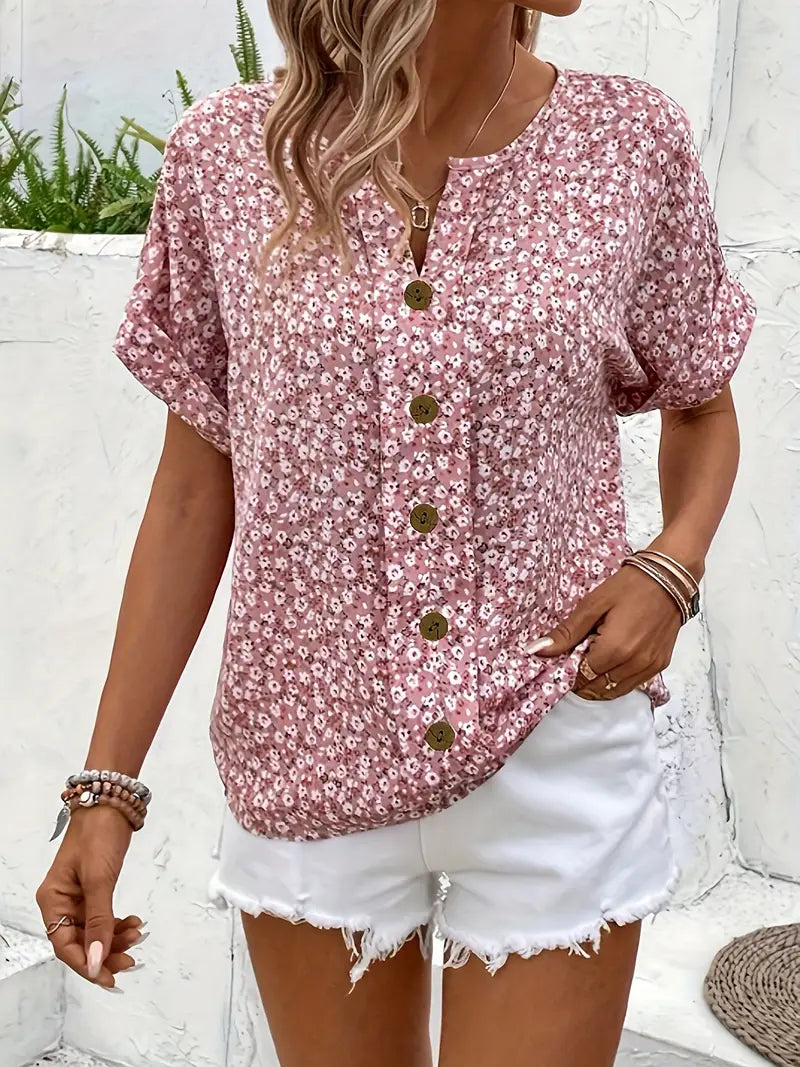 Women's Floral Button Front Blouse