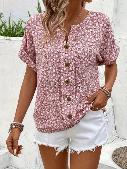 Women's Floral Button Front Blouse