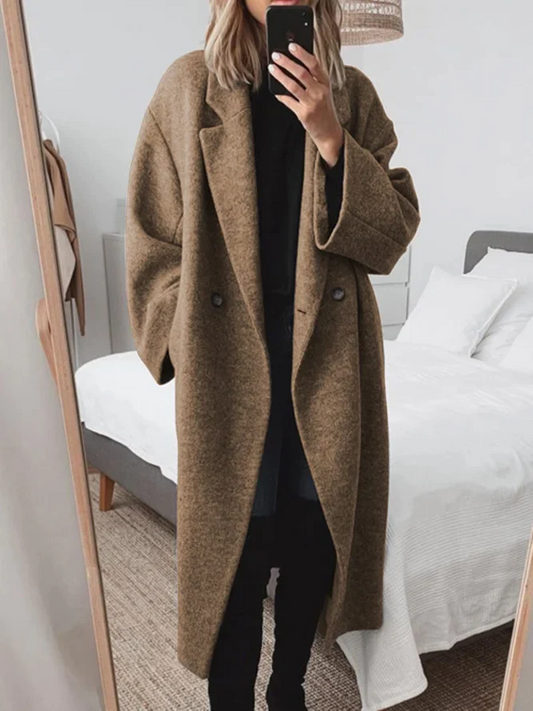 Women's Longline Double-Breasted Coat Oversized Warm - Fashinoza