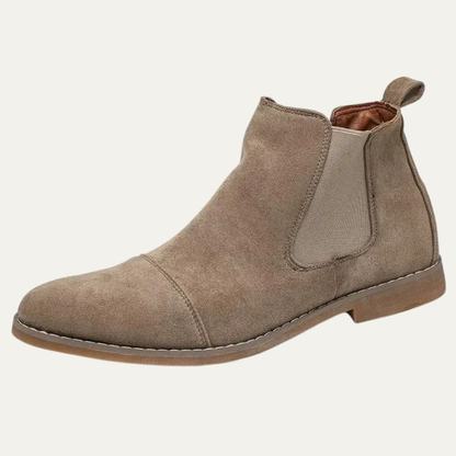 Castello Men's Suede Chelsea Boots Khaki Elastic - Fashinoza