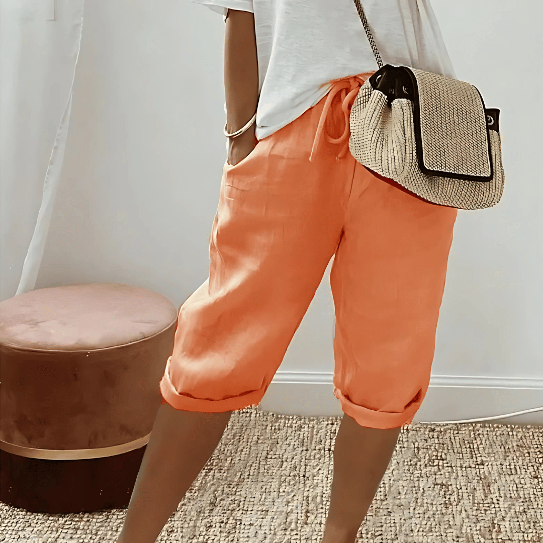 Women's Cotton Linen Harem Knee Length Shorts - Fashinoza