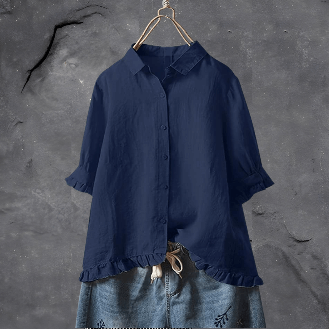 Women's Button-Down Blouse Ruffle Hem