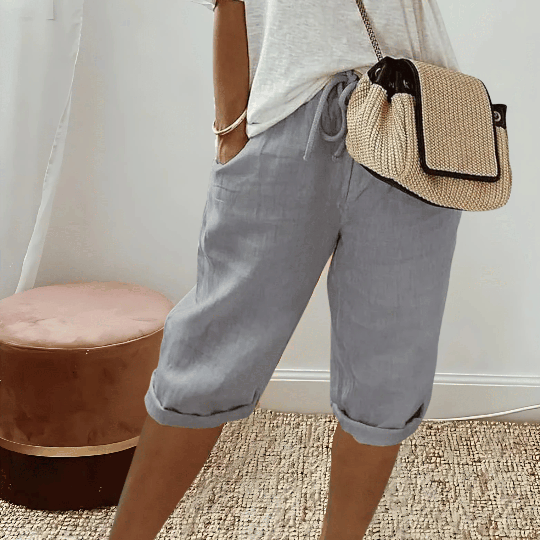 Women's Harem Shorts Cotton Linen Knee Length
