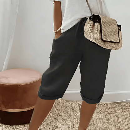 Women's Harem Shorts Cotton Linen Knee Length