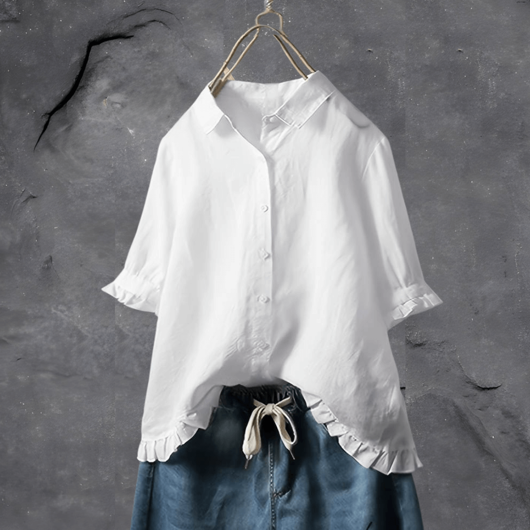 Women's Button-Down Blouse Ruffle Hem