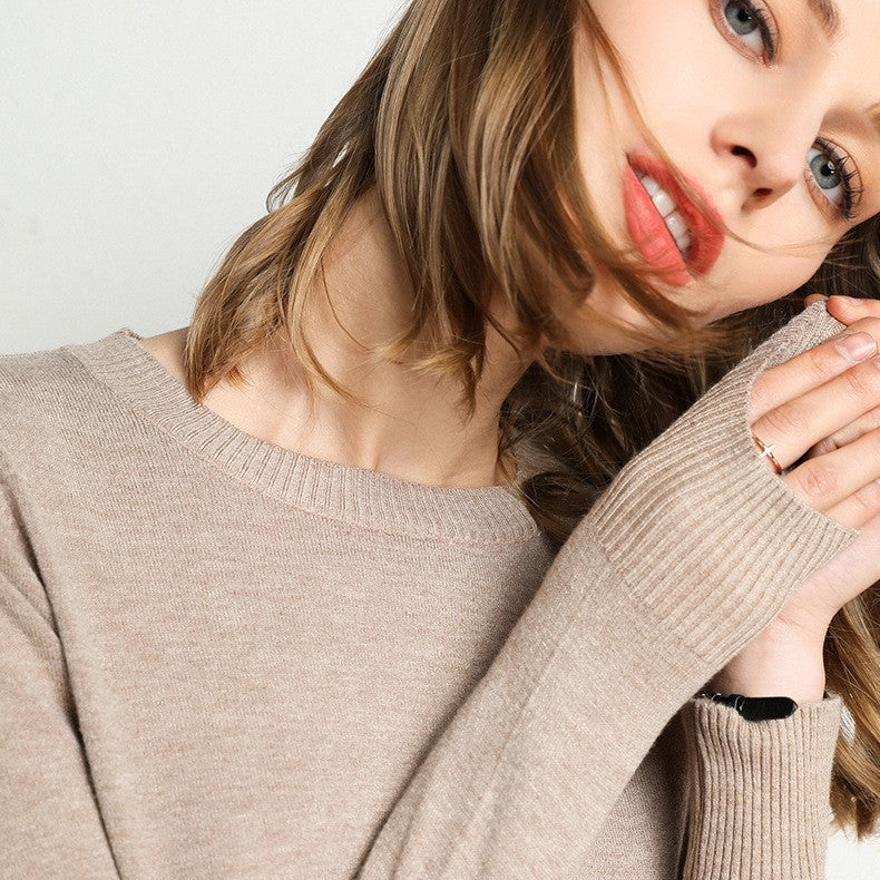 Women's Cashmere Sweater Classic Crew Neck Autumn Beige