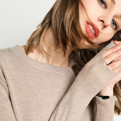 Women's Cashmere Sweater Classic Crew Neck Autumn Beige