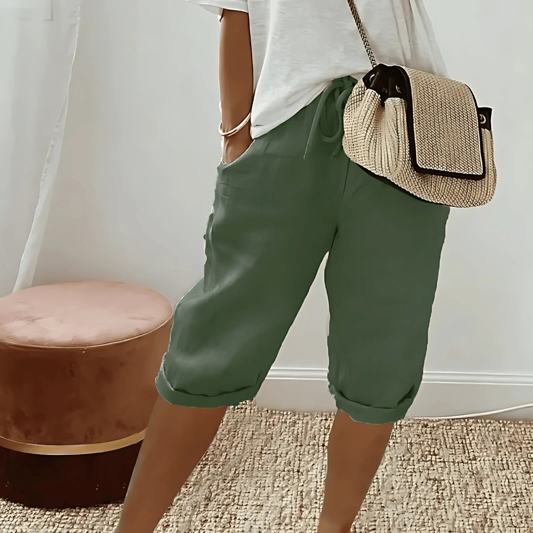 Women's Harem Shorts Cotton Linen Knee Length