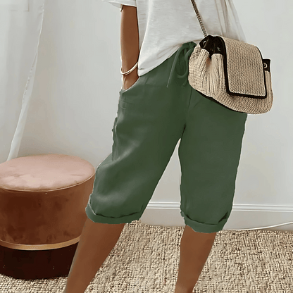 Women's Harem Shorts Cotton Linen Knee Length