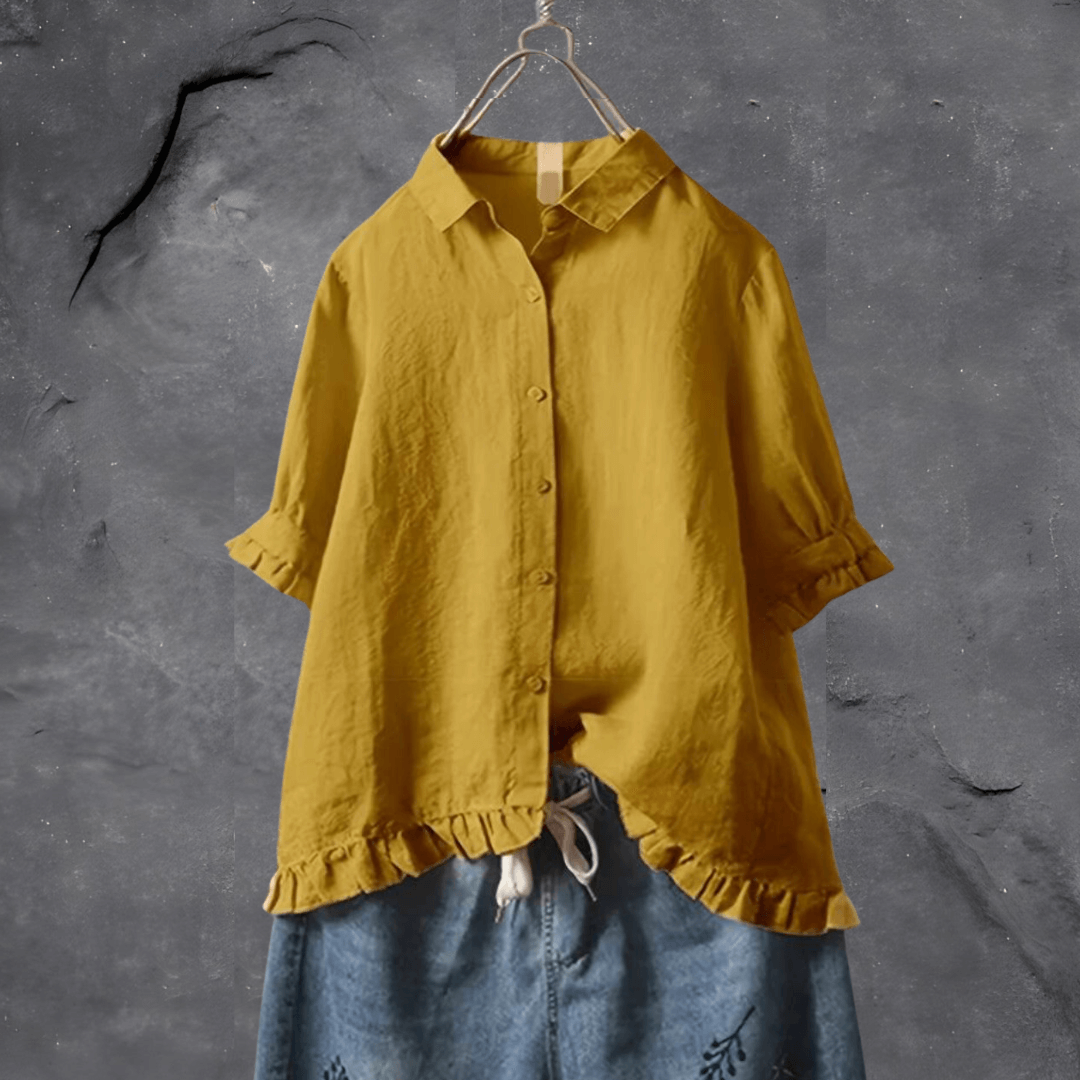 Women's Loose Fit Button Down Blouse - Fashinoza