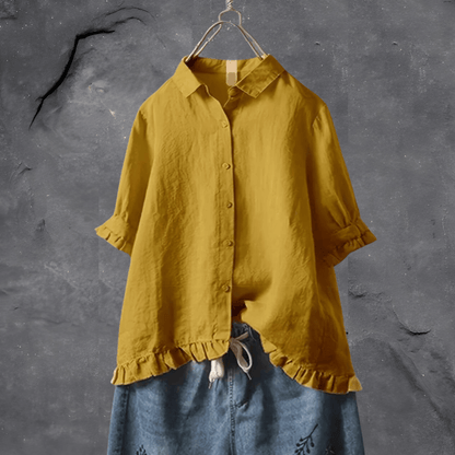 Women's Loose Fit Button Down Blouse - Fashinoza