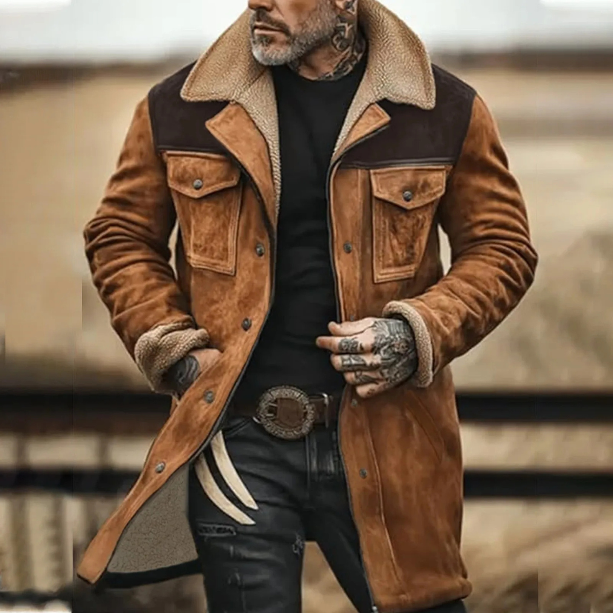 Men's Suede Fleece Lined Jacket With Pockets