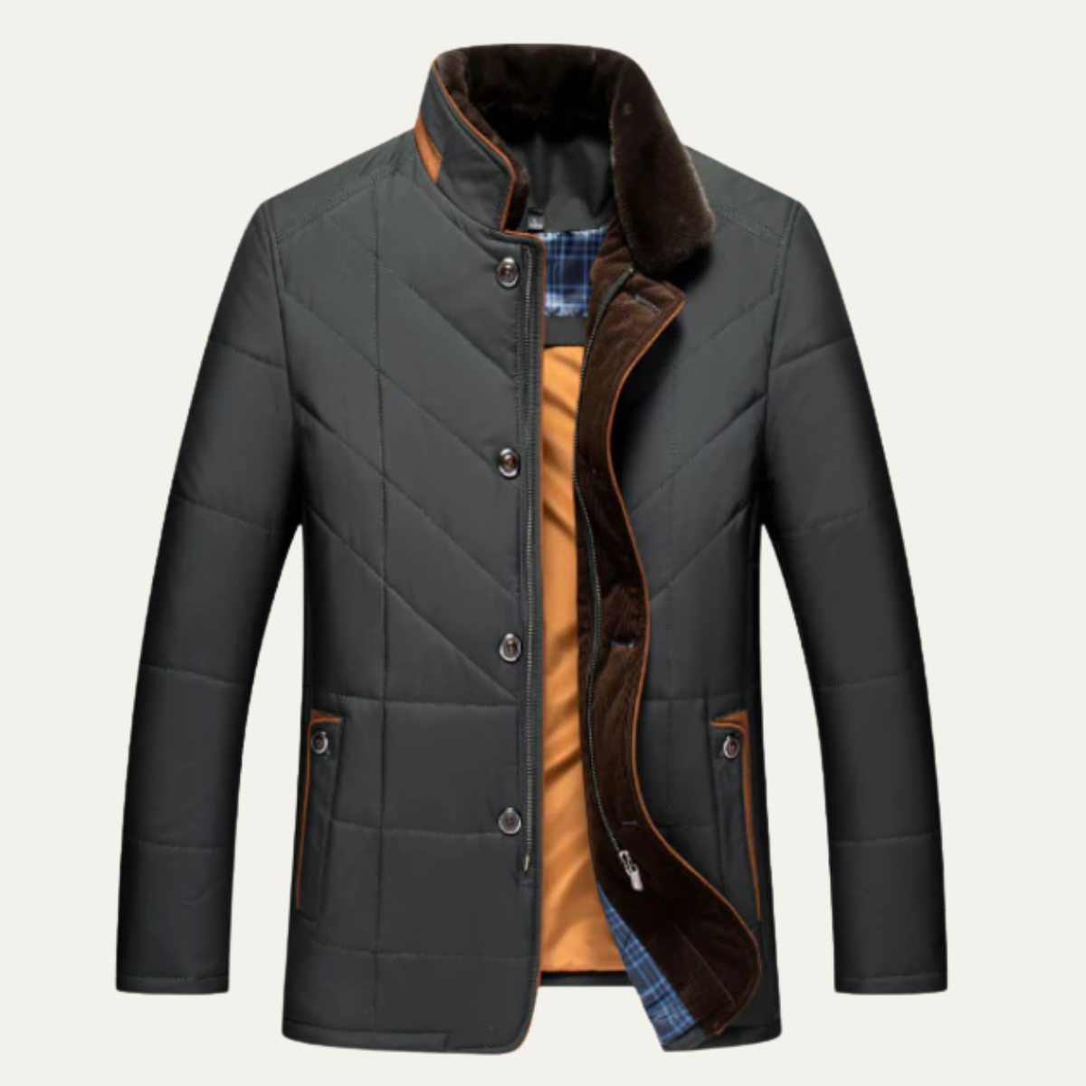 Men's Quilted Padded Winter Jacket Velvet Collar