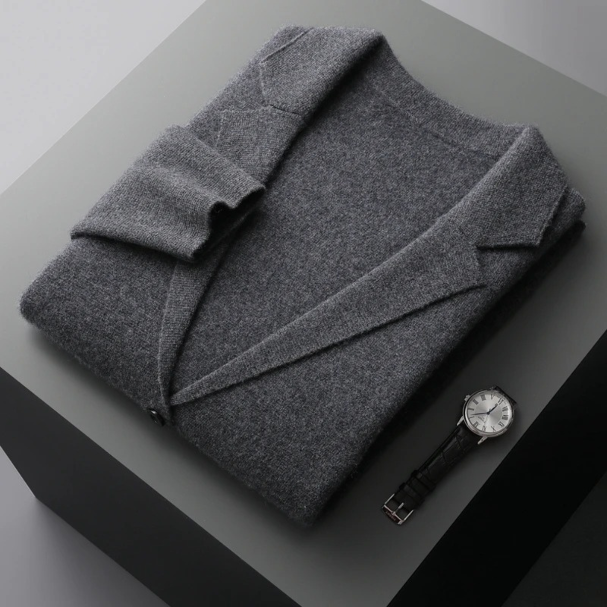 Men's Wool Cardigan Blazer Open Front Charcoal Grey