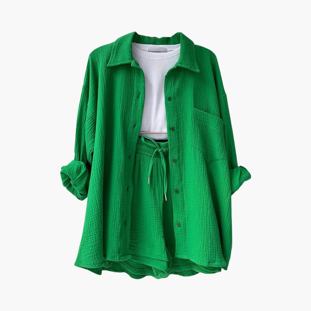Women's Button Crop Shorts Set