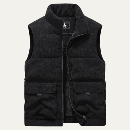 Men's Corduroy Puffer Vest Warm Padded Silver