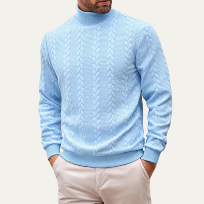 Men's Cable Knit Turtleneck Sweater Ribbed Warm