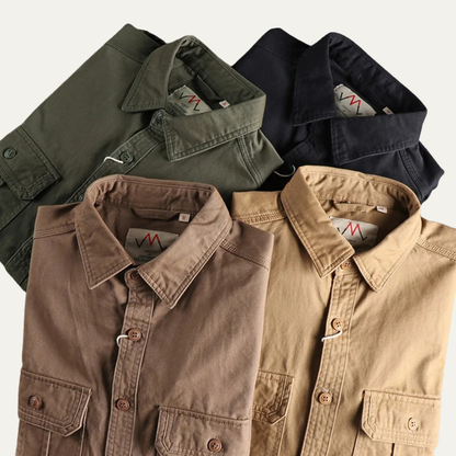 Men's Utility Shirt Jacket Vintage Washed Cotton Casual