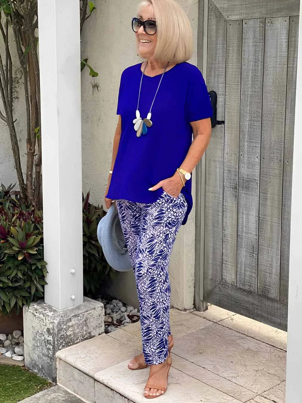 Women's Short Sleeve Patterned Two Piece Set
