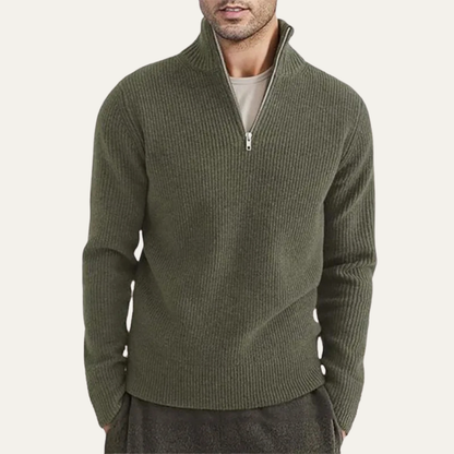 Men's Ribbed Mock Neck Sweater Warm Knit Dark Gray