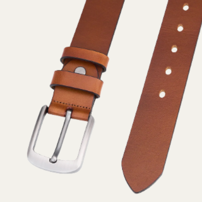 Men's Leather Classic Belt Durable Buckle Brown