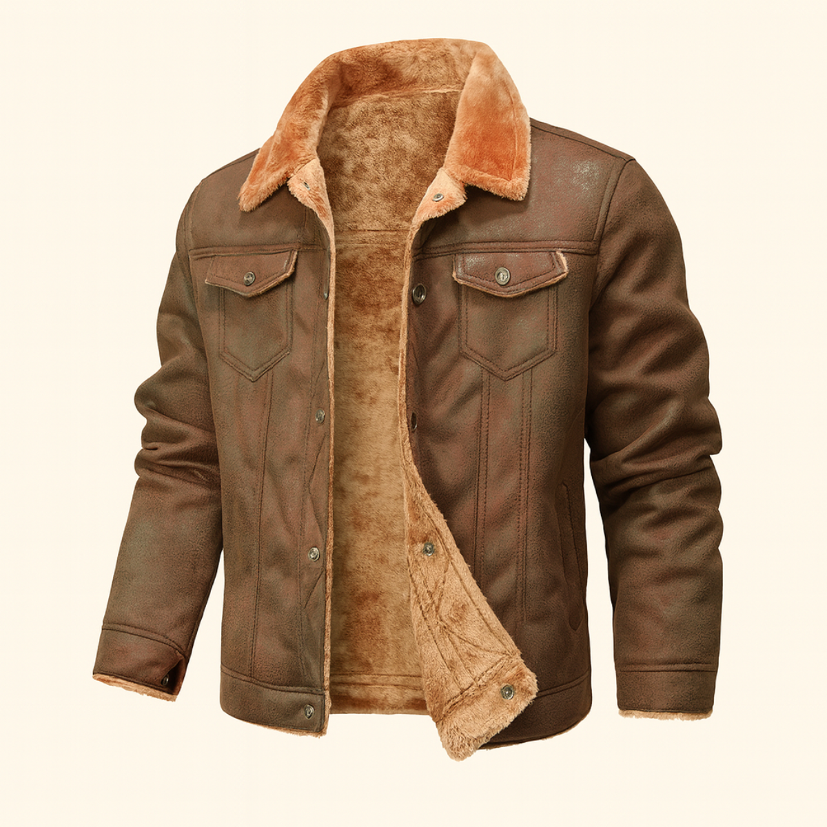 Men's Shearling Leather Jacket Vintage Style - Fashinoza