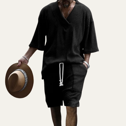 Men's Breathable Knit Polo Shirt And Shorts Set