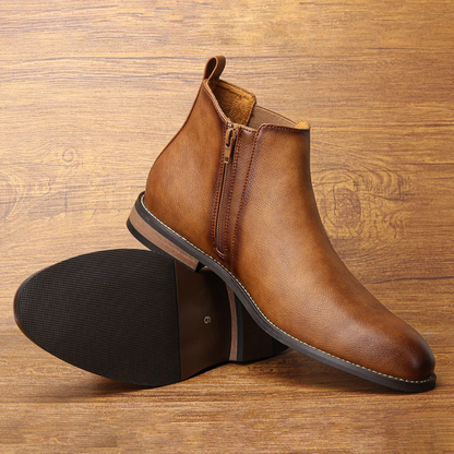 Men's Leather Chelsea Ankle Boots Elastic Sides