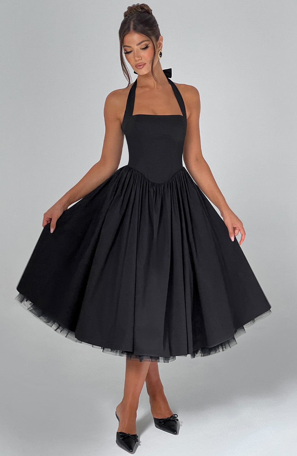 Women's Midi Dress Halter Neck Tulle Hemline