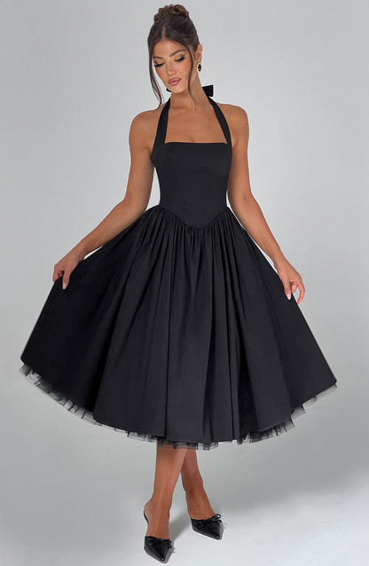 Women's Midi Dress Halter Neck Tulle Hemline