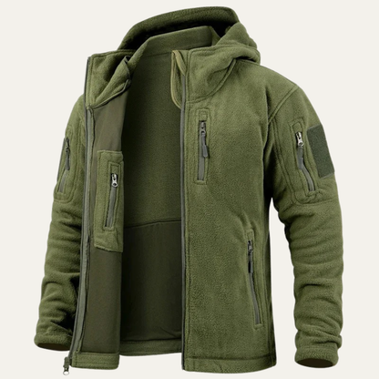 Men's Tactical Fleece Jacket With Hood And Pockets