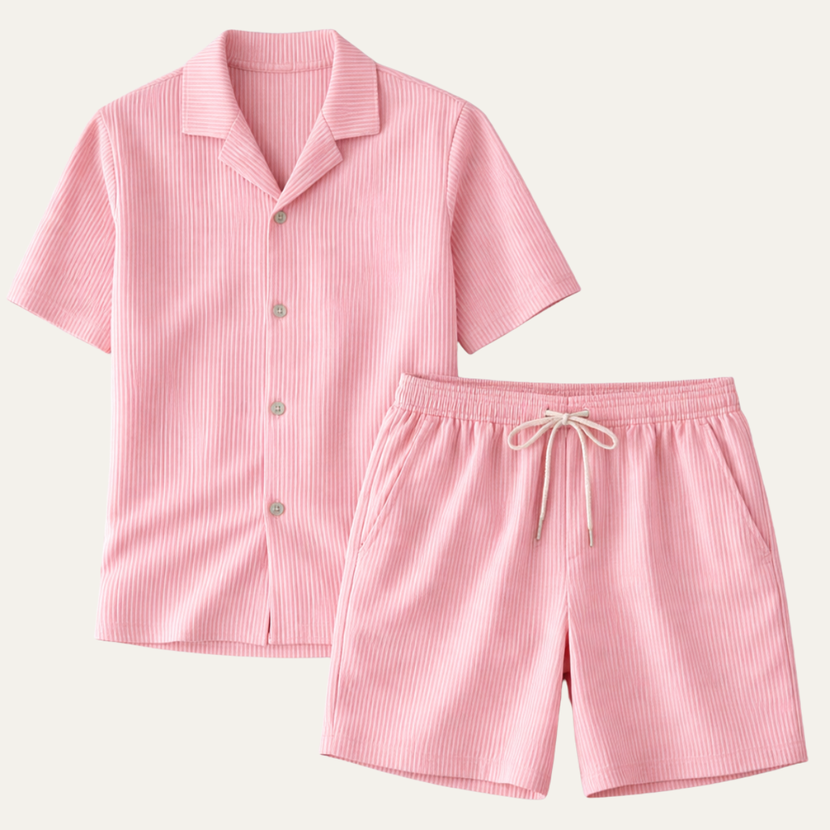 Men's Ribbed Summer Set Shirt And Shorts - Fashinoza
