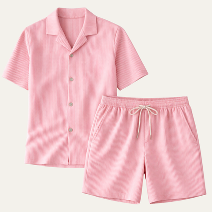 Men's Ribbed Summer Set Shirt And Shorts - Fashinoza