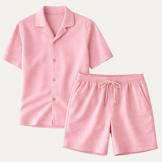 Men's Ribbed Summer Set Shirt And Shorts - Fashinoza