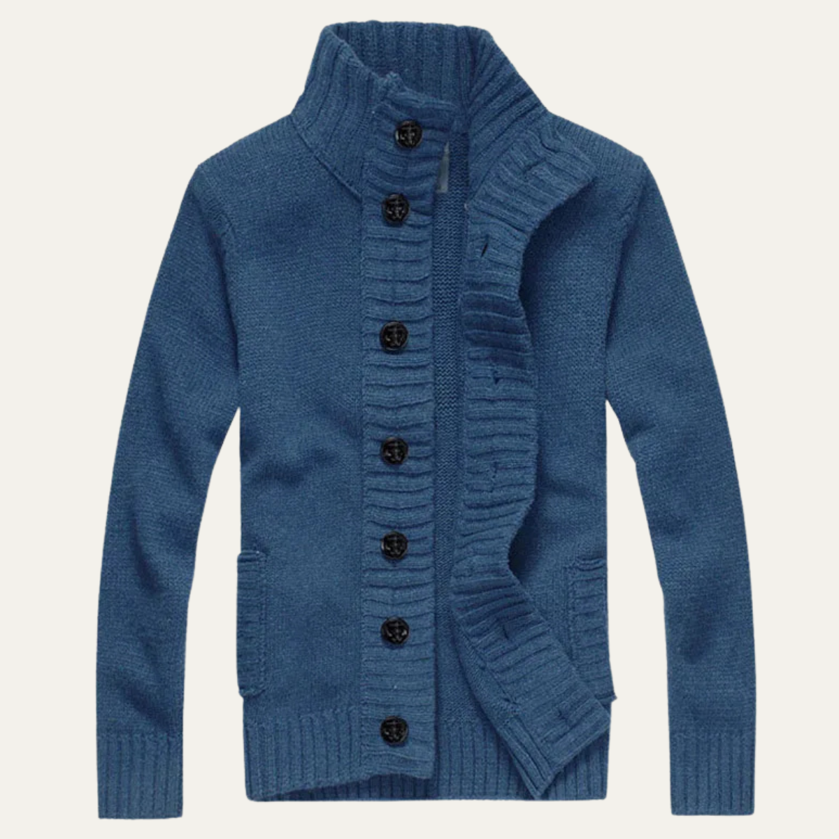 Men's Chunky Knit Cardigan High Neck Button Up Winter Wool - Fashinoza