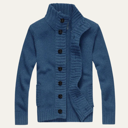 Men's Chunky Knit Cardigan High Neck Button Up Winter Wool - Fashinoza
